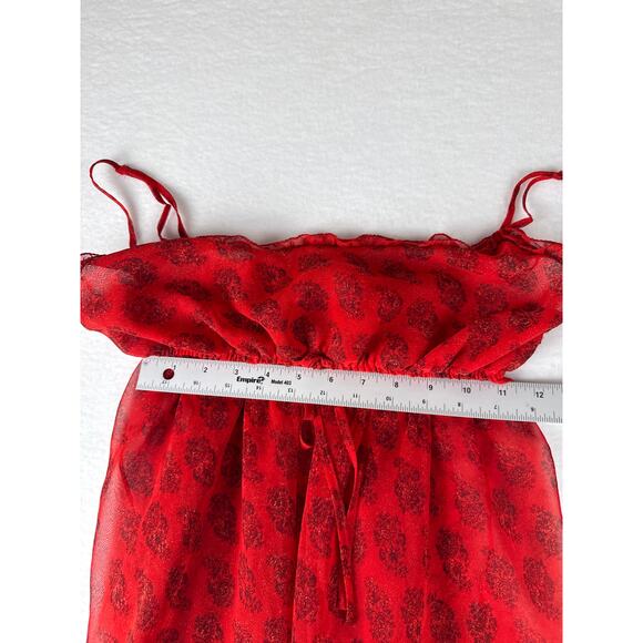90s Vintage Victoria secret babydoll sheer chiffon ruffle red gold specks size M - Picture 6 of 6